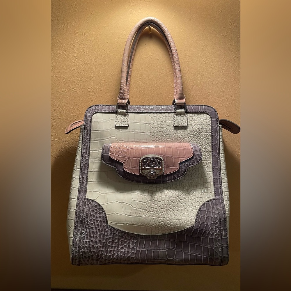 Grey white blush pink Guess tote